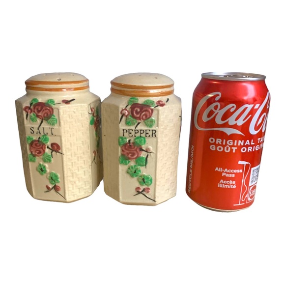 VTG Japan Shabby Chic Rose Floral Basket Weave Extra Large Salt & Pepper Shaker - Picture 7 of 7